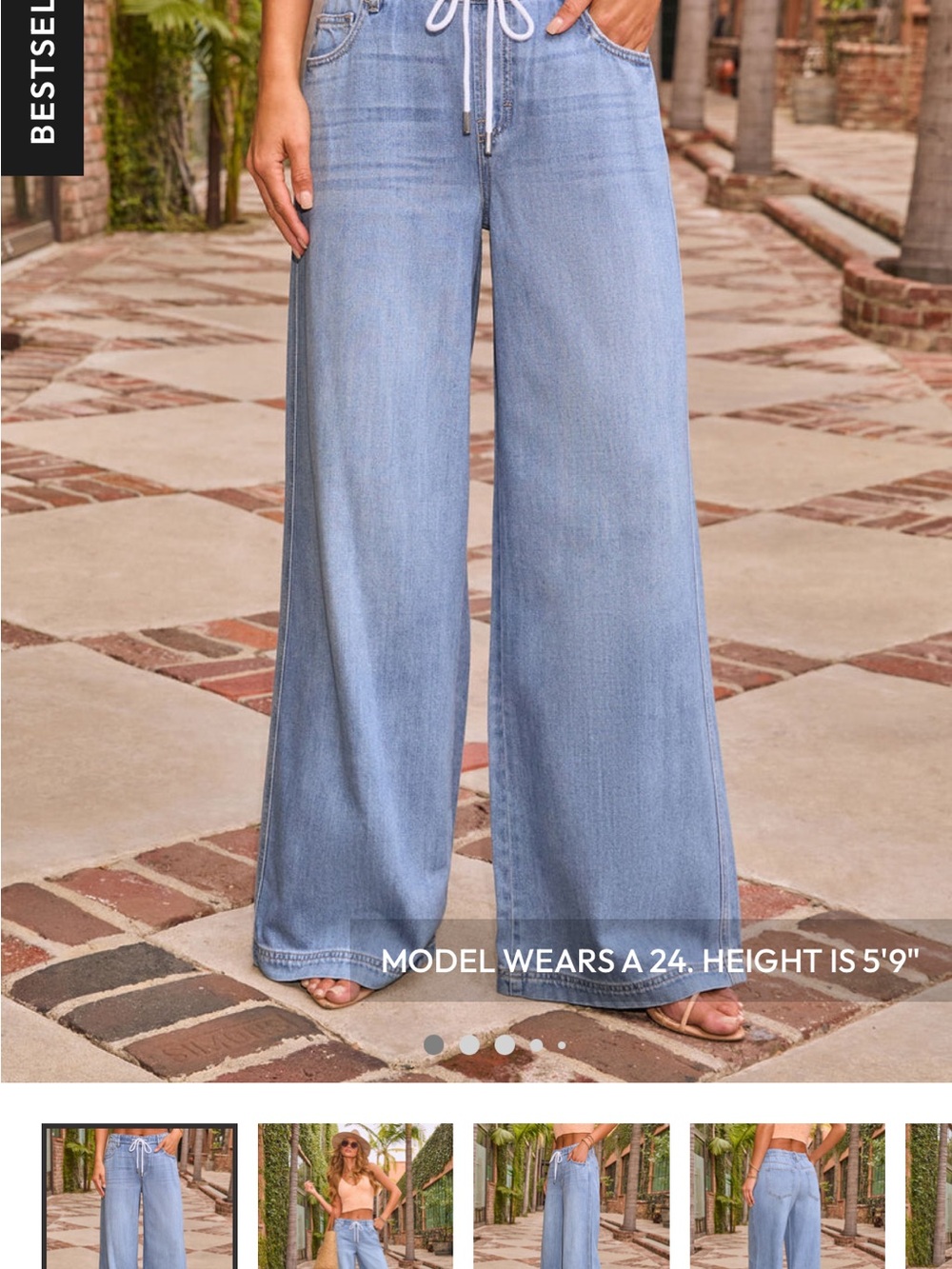 Vici remeiha Light Blue Wide-Leg Drawstring Jeans